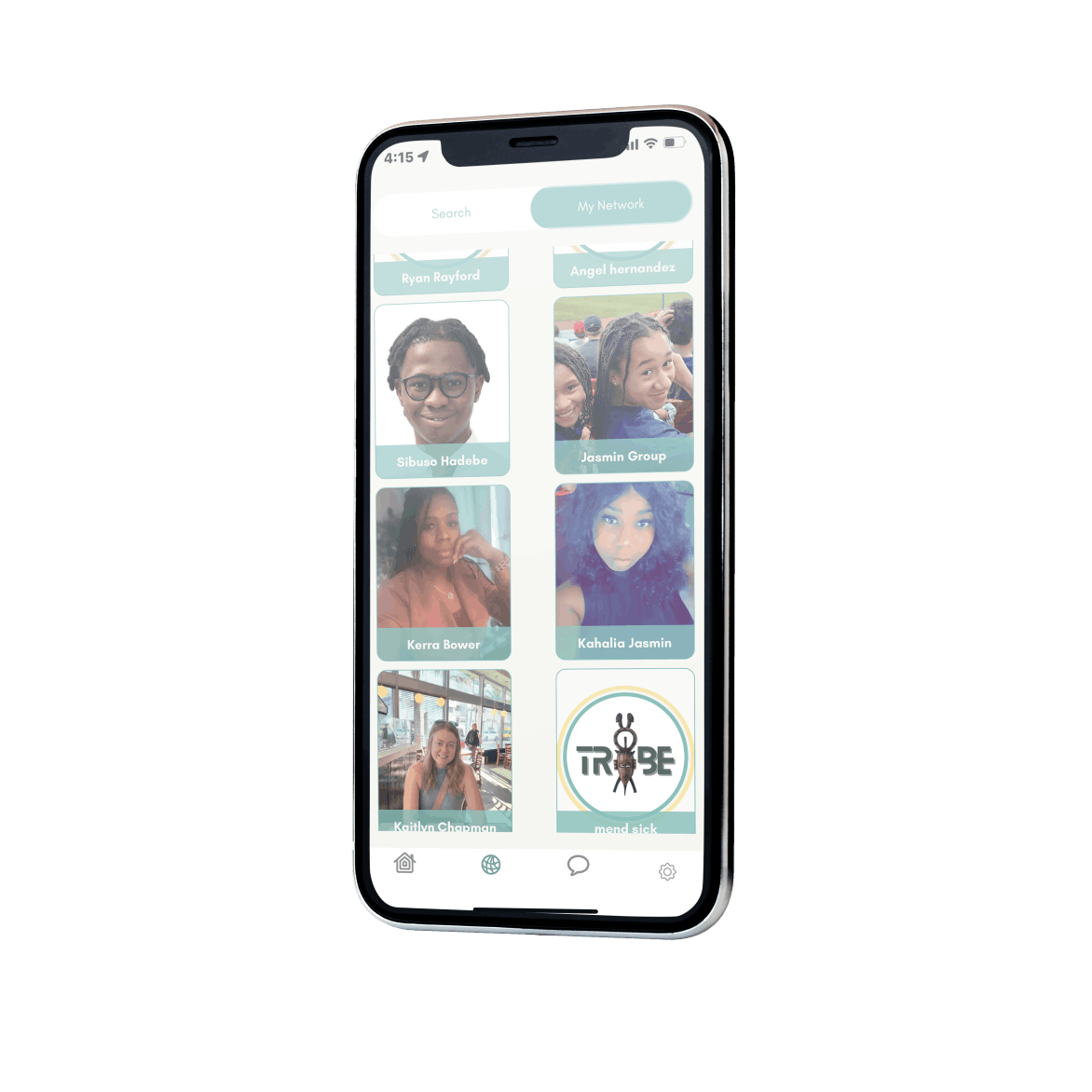 Trybe networking app showing a grid of member profiles