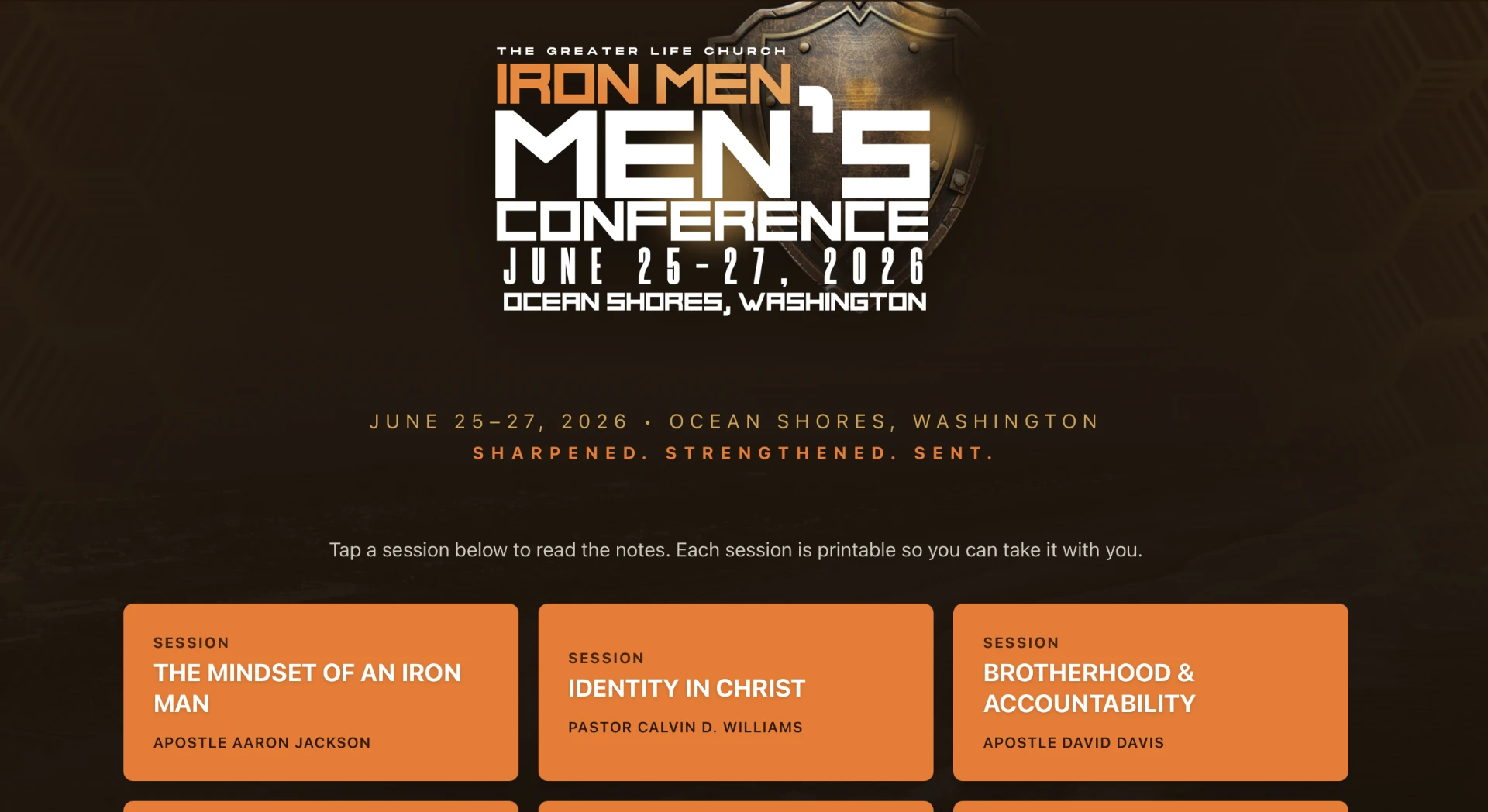 Homepage of the Iron Men Conference website built by YaLife Media & Marketing