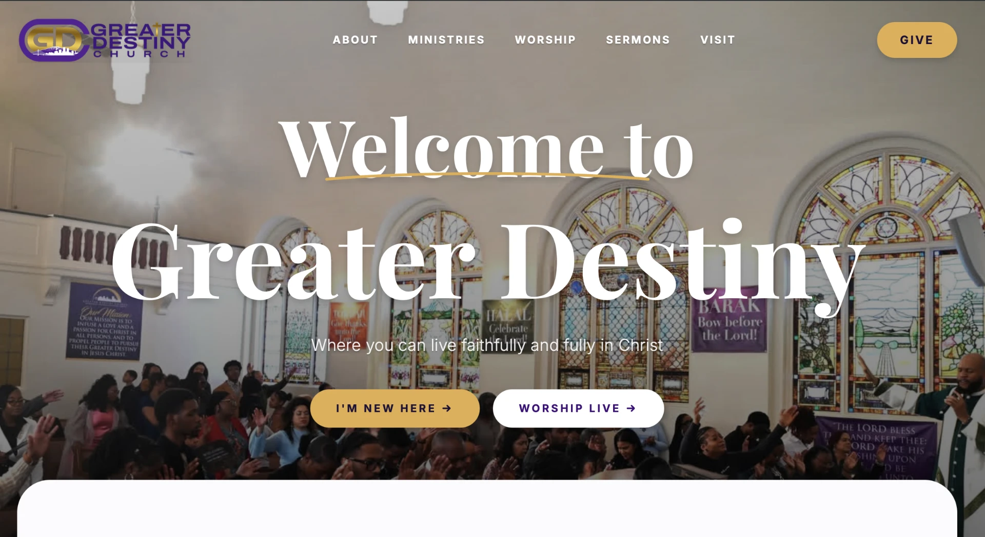 Homepage of the Greater Destiny Church website built by YaLife Media & Marketing