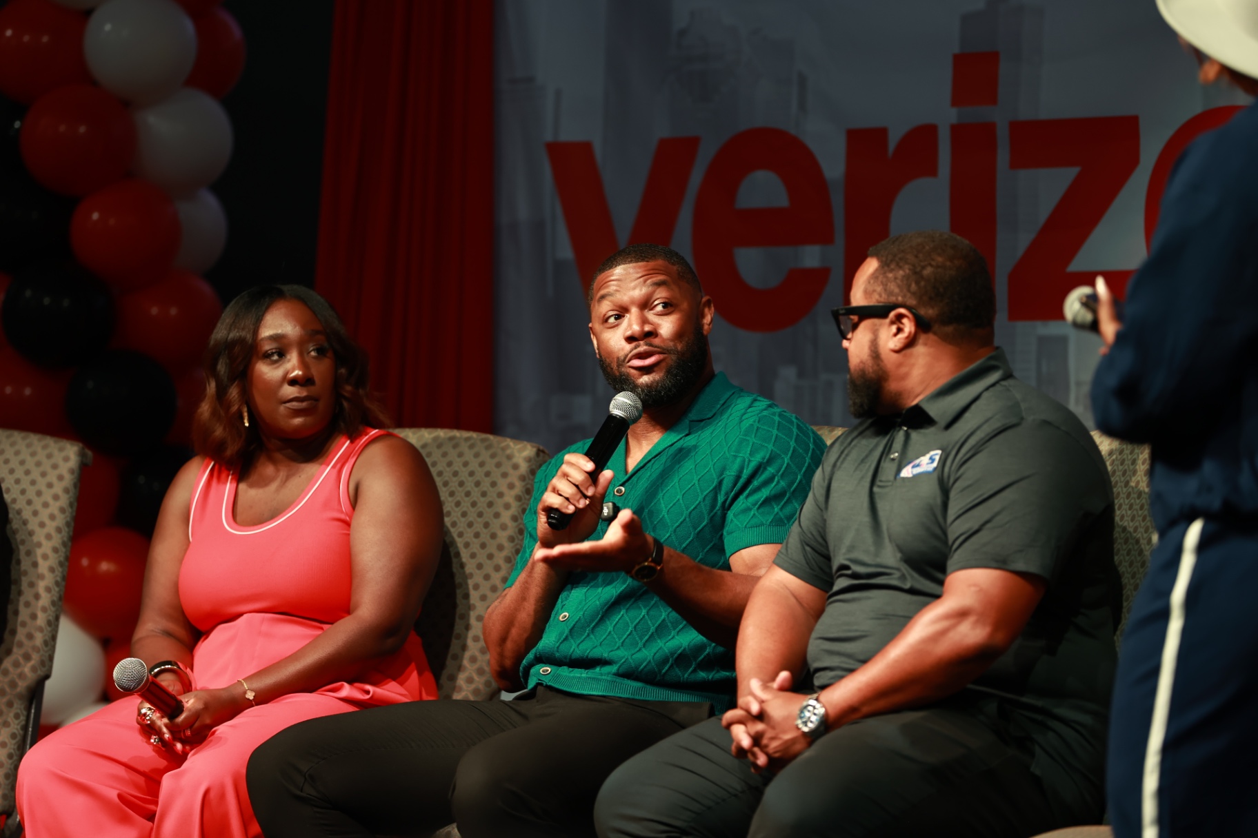 A live panel conversation at the Self-Made Houston Experience, with Verizon program branding on stage